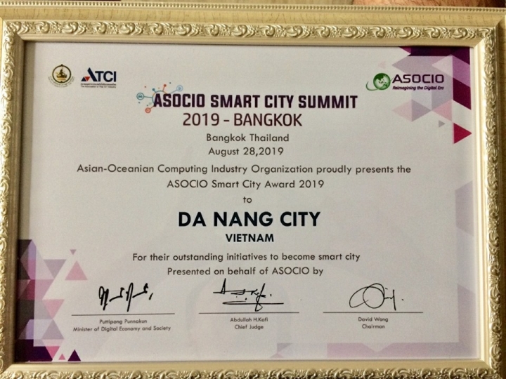 Đà Nẵng nhận giải thưởng “Thành phố thông minh ASOCIO 2019”