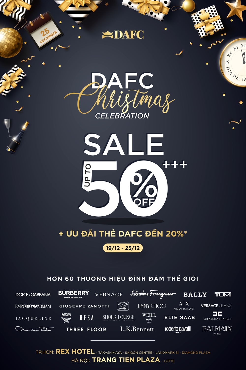 Happy Christmas – Bùng nổ ưu đãi 50%+++ của hơn 60 thương hiệu hàng đầu thế giới cùng DAFC