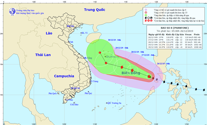 Dự báo thời tiết hôm nay 26.12.2019: Bão số 8 giật cấp 14