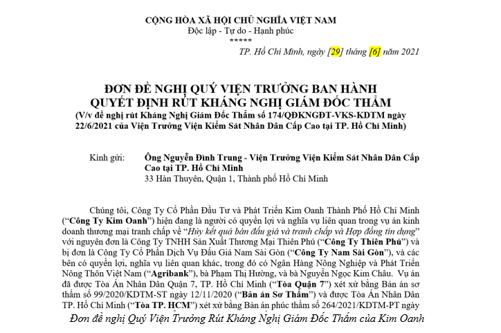 CƠ SỞ PHÁP LÝ ĐỂ KIM OANH ĐỀ NGHỊ  VIỆN KIỂM SÁT RÚT KHÁNG NGHỊ GIÁM ĐỐC THẨM.