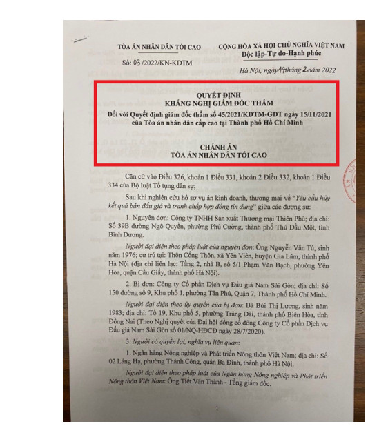 Tòa Án Tối Cao:  Kháng Nghị Giám Đốc Thẩm, Giữ Nguyên Bản Án Phúc Thẩm Liên Quan Khu Dân Cư Hòa Lân